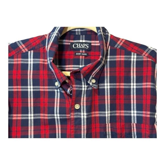 Chaps Easy Care Men's Red Navy Plaid Long Sleeve Button-up Shirt Size L Crest - Picture 4 of 14